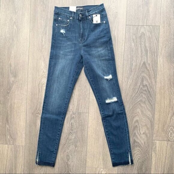 NEON BLONDE Bombshell High Rise Skinny Jeans Denim Dark Wash Distressed Size 25 - Picture 5 of 15